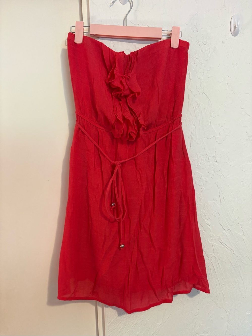 Strapless Red Ruffle Front Summer Dress